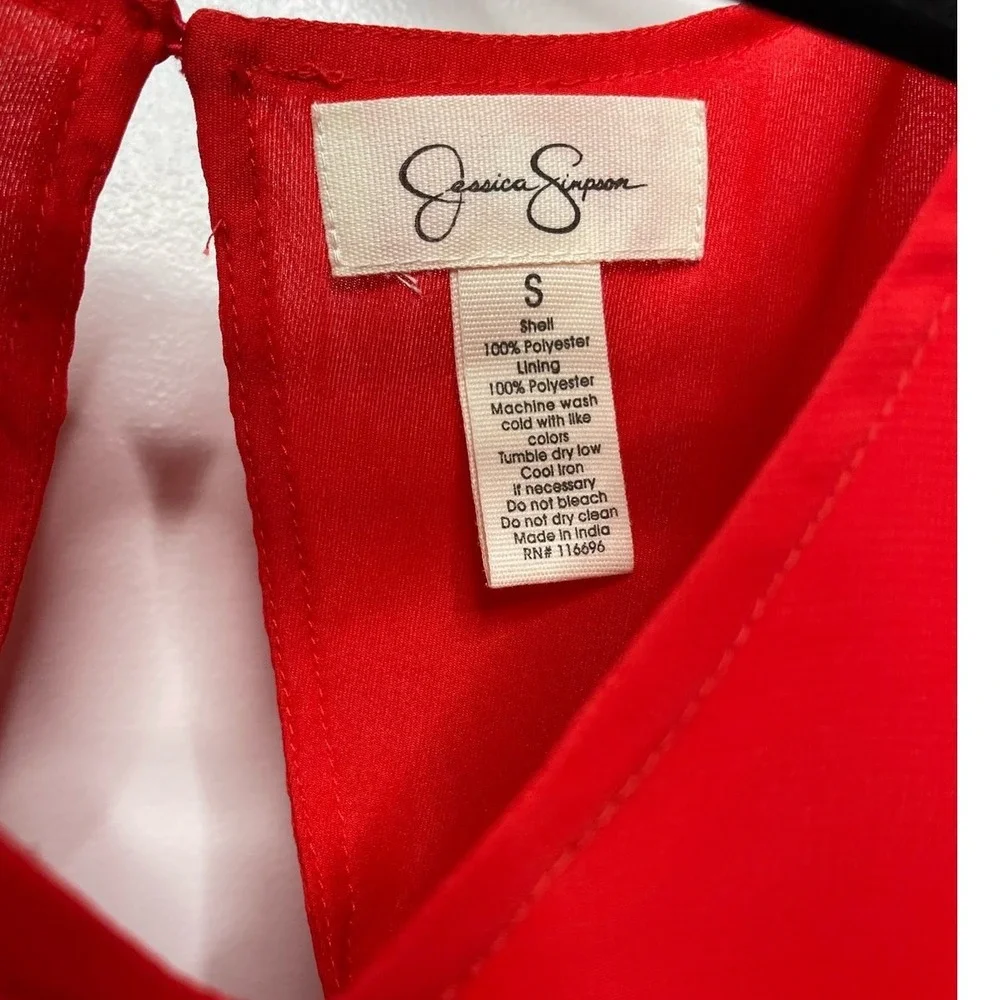 Jessica Simpson Pleated Smocked Long Sleeve Mini Dress Red Holiday‎ Christmas